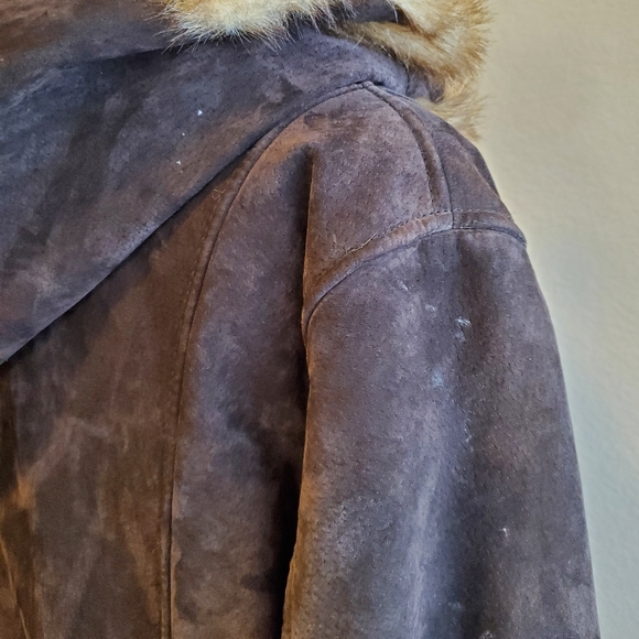 DENNIS BASSO | Suede Leather & Faux Fur Whipstitch Coat sz L - Picture 5 of 9